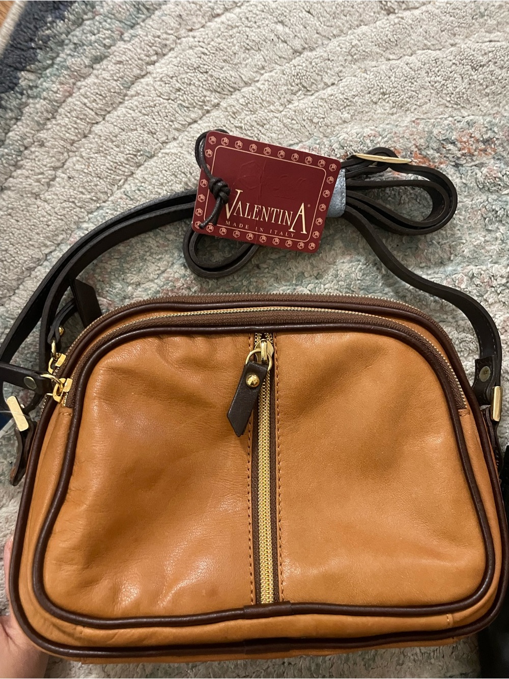 Valentina Two-Tone Tan and Dark Brown Leather Messenger Bag